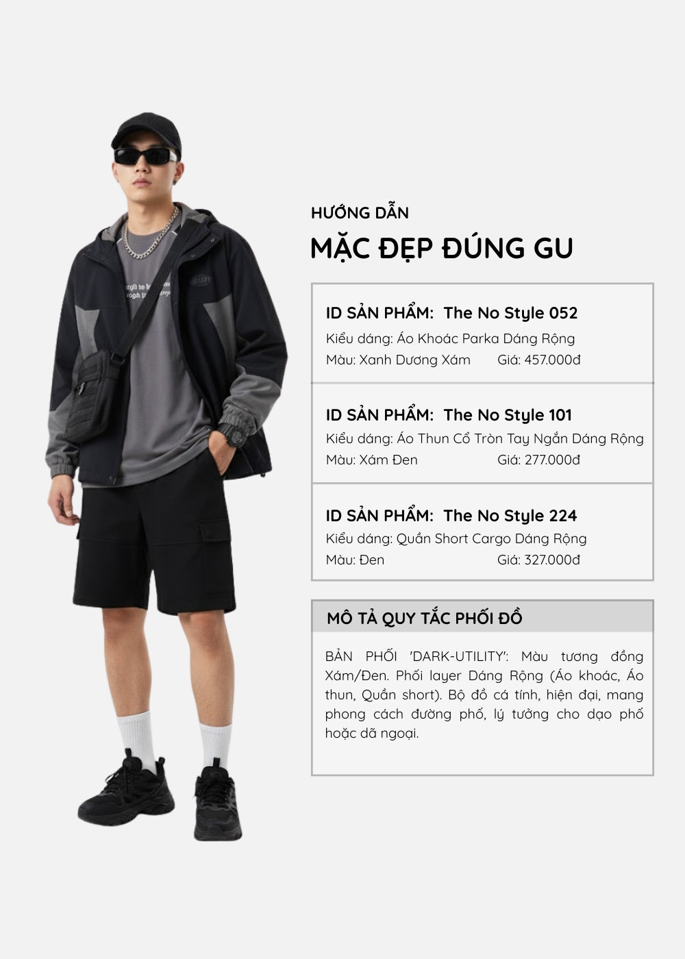 Quần Short Cargo Ít Nhăn The No Style 224 Đen