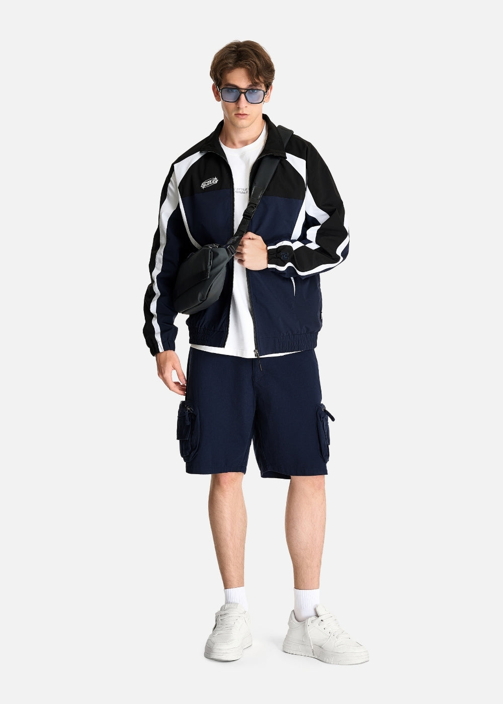 Áo Khoác Gió Sporty Phối Màu Siêu Nhẹ The No Style 058 Xanh Dương Đen