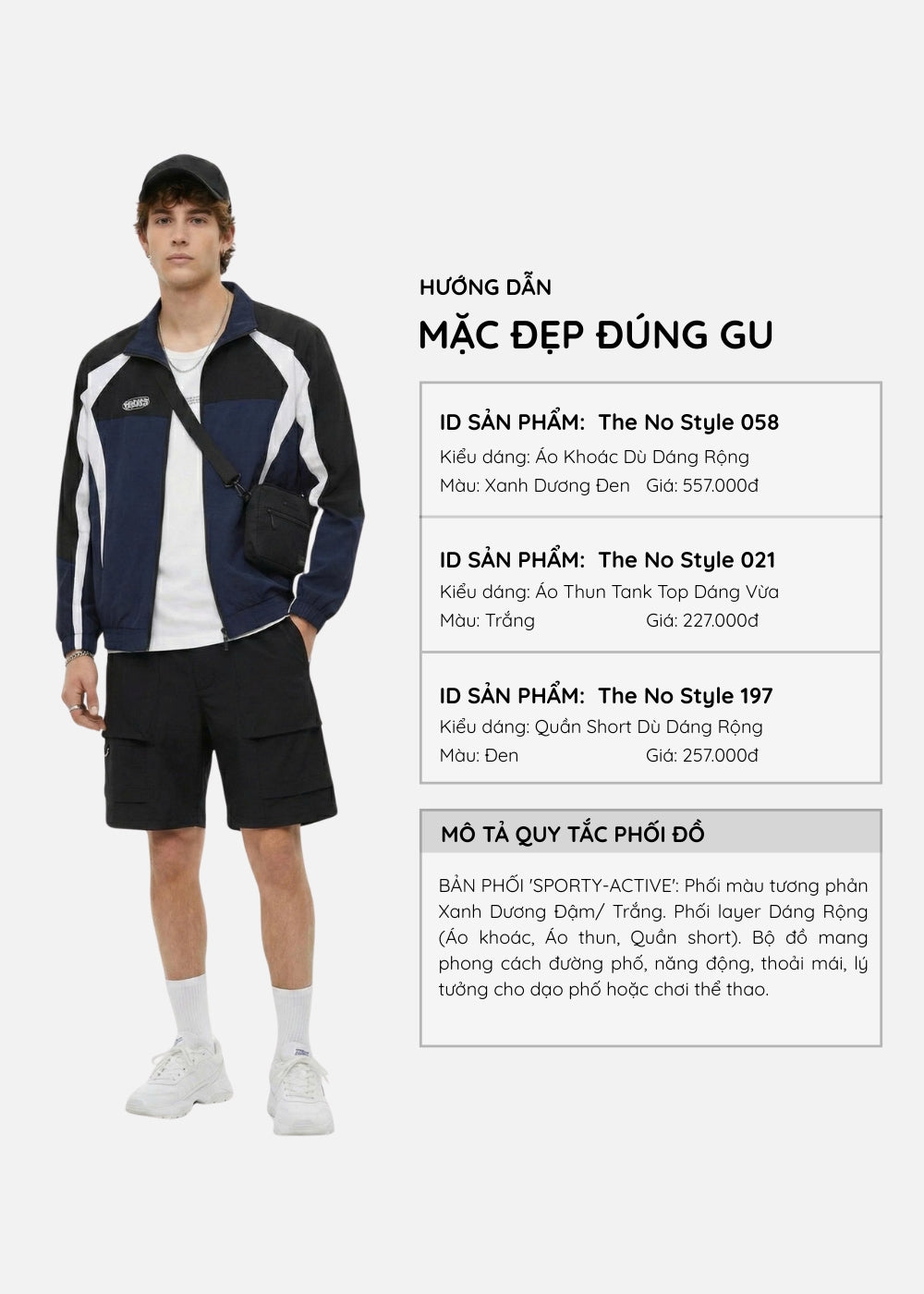 Áo Khoác Gió Sporty Phối Màu Siêu Nhẹ The No Style 058 Xanh Dương Đen