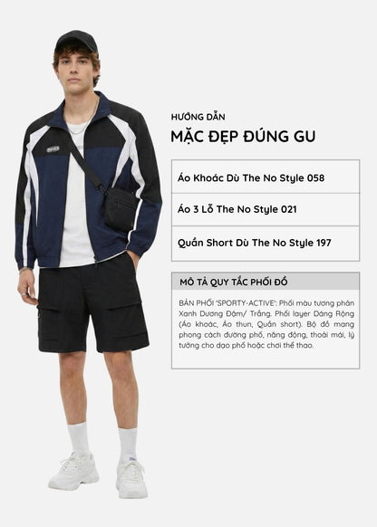 Quần Đùi Dù RainShield™ Trượt Nước Lưng Phối Thun Co Giãn The No Style 197 Màu Đen Dáng Rộng Rãi F4