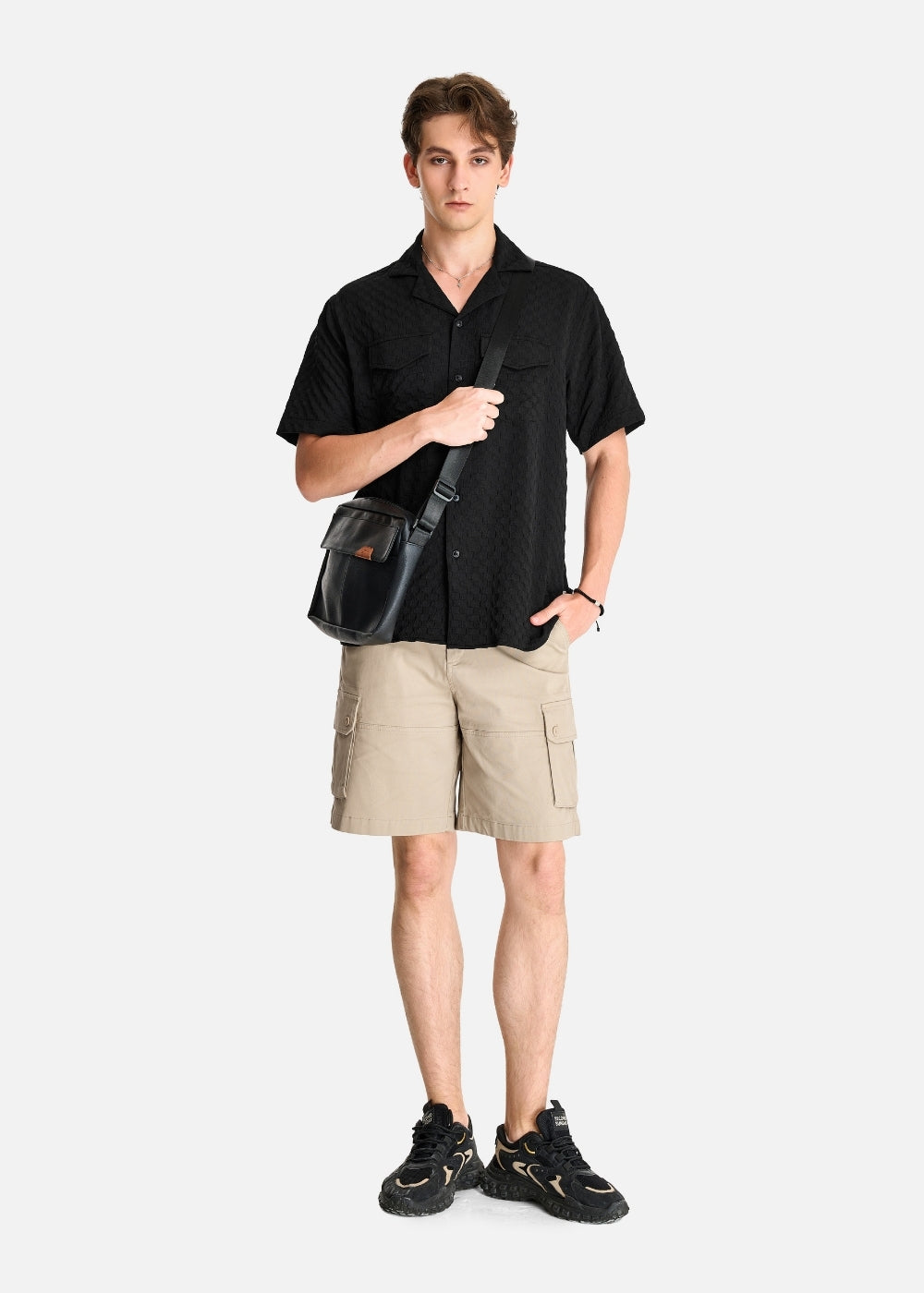 Áo Sơ Mi Cuban Họa Tiết Nổi Co Giãn The No Style 082 Đen