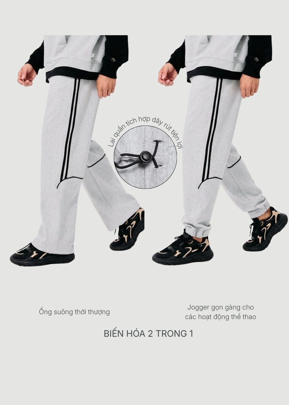 Quần Thun Bo Ống CloudTouch™ Co Giãn, Điều Chỉnh Được Độ Rộng Ống The No Style 096 Màu Đen Dáng Rộng Rãi F4