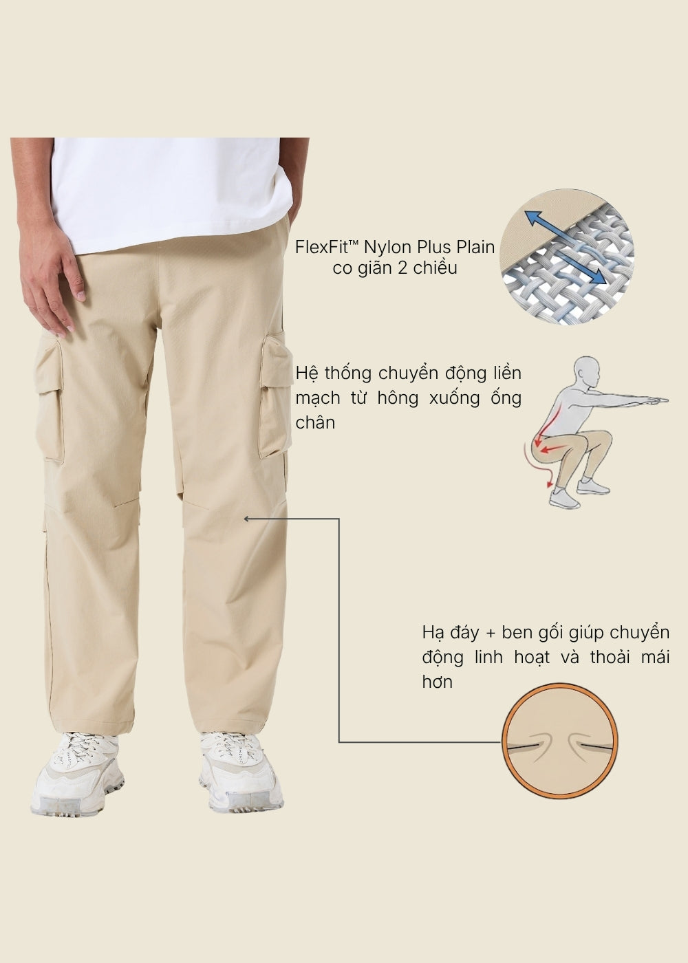 Quần Ống Rộng Co Giãn FlexFit™ Xếp Ly Đầu Gối Cử Động Thoải Mái The No Style 098 Màu Đen Dáng Vừa Vặn F3