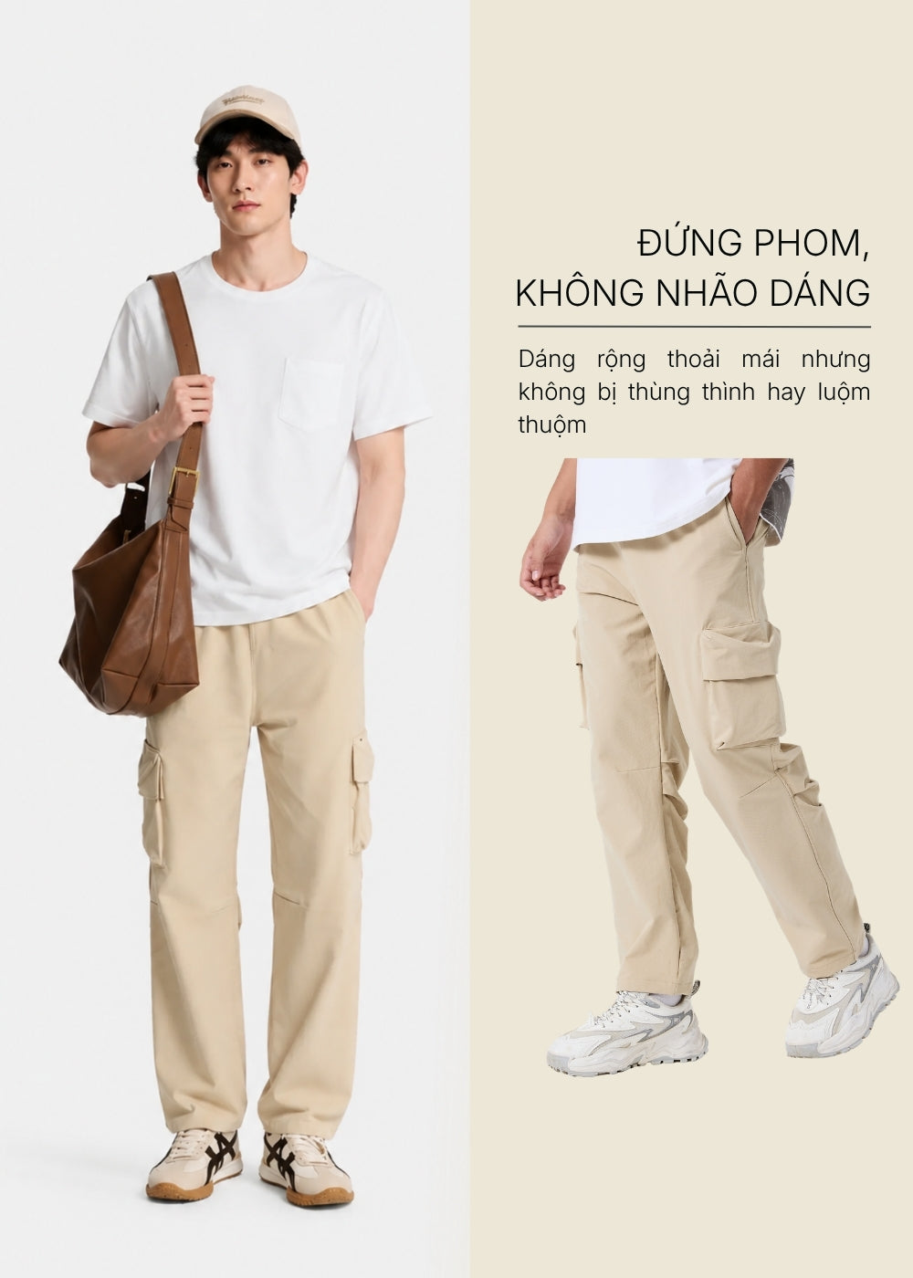 Quần Ống Rộng Co Giãn FlexFit™ Xếp Ly Đầu Gối Cử Động Thoải Mái The No Style 098 Màu Đen Dáng Vừa Vặn F3