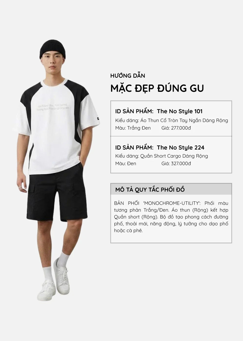 Áo Thun Cổ Tròn Tay Ngắn FlexFit™ Co Giãn Raglan The No Style 101 Trắng Đen