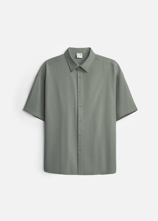 Áo Sơ Mi Tay Ngắn AirDry™ Hiệu Ứng Linen Thoáng Khí The No Style 117 Xanh Lá Đậm