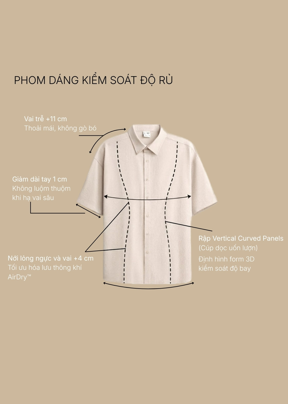 Áo Sơ Mi Tay Ngắn AirDry™ Thoáng Khí Ít Nhăn The No Style 117 Nâu Nhạt