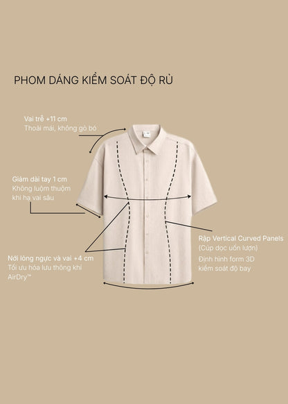 Áo Sơ Mi Tay Ngắn AirDry™ Thoáng Khí Ít Nhăn The No Style 117 Nâu Nhạt