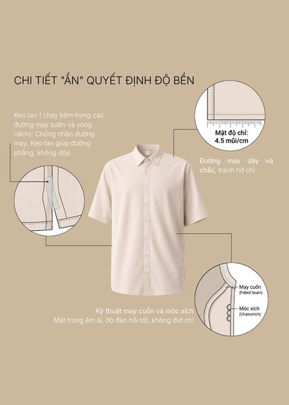 Áo Sơ Mi Tay Ngắn AirDry™ Thoáng Khí Ít Nhăn The No Style 117 Nâu Nhạt