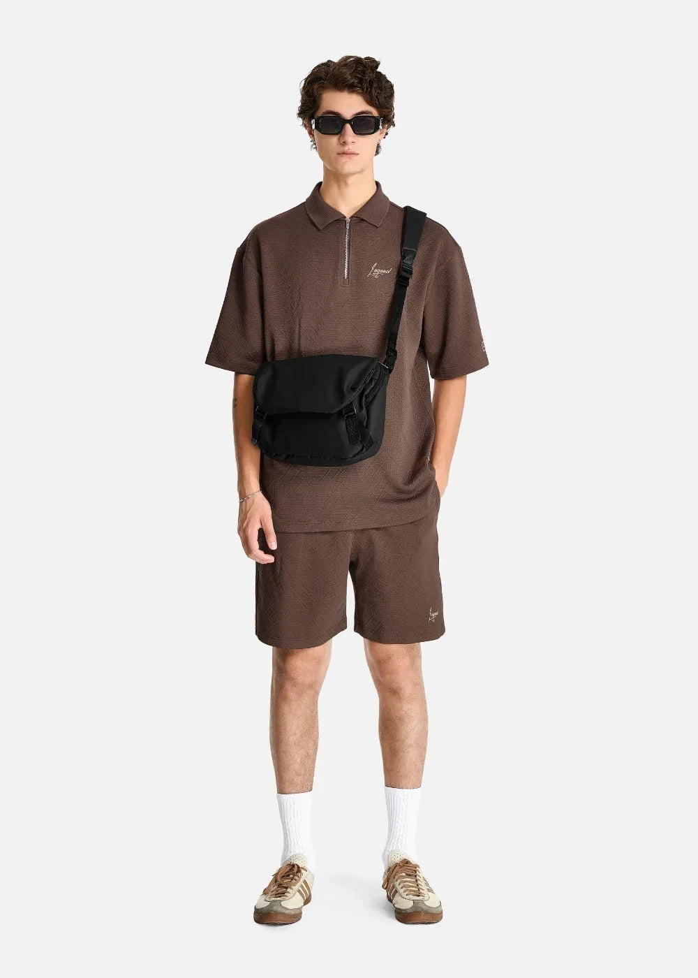 Áo Polo Cổ Khóa Kéo Tiện Lợi FlexFit™ Vải Dệt Vân Nổi Lạ Mắt The No Style 128 Màu Nâu Đậm Dáng Rộng Rãi F4