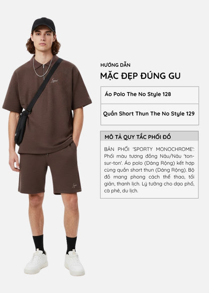 Áo Polo Cổ Khóa Kéo Tiện Lợi FlexFit™ Vải Dệt Vân Nổi Lạ Mắt The No Style 128 Màu Nâu Đậm Dáng Rộng Rãi F4