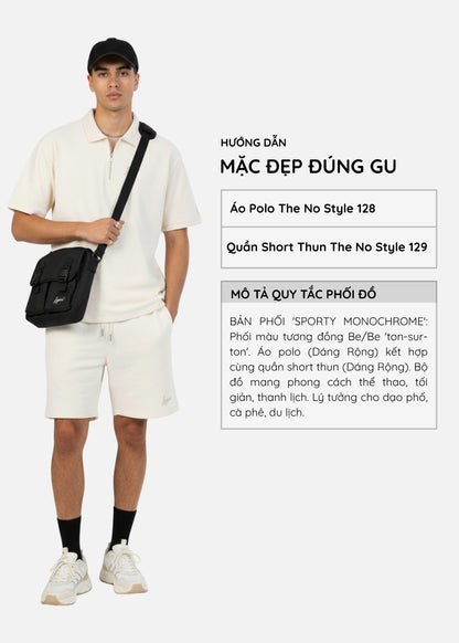 Quần Đùi Thun Dệt Vân Nổi FlexFit™ Ít Nhăn Mau Khô The No Style 129 Màu Be Dáng Rộng Rãi F4