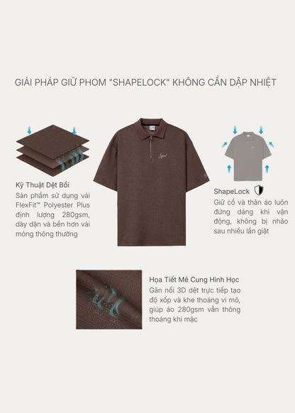 Áo Polo Cổ Khóa Kéo Tiện Lợi FlexFit™ Vải Dệt Vân Nổi Lạ Mắt The No Style 128 Màu Nâu Đậm Dáng Rộng Rãi F4