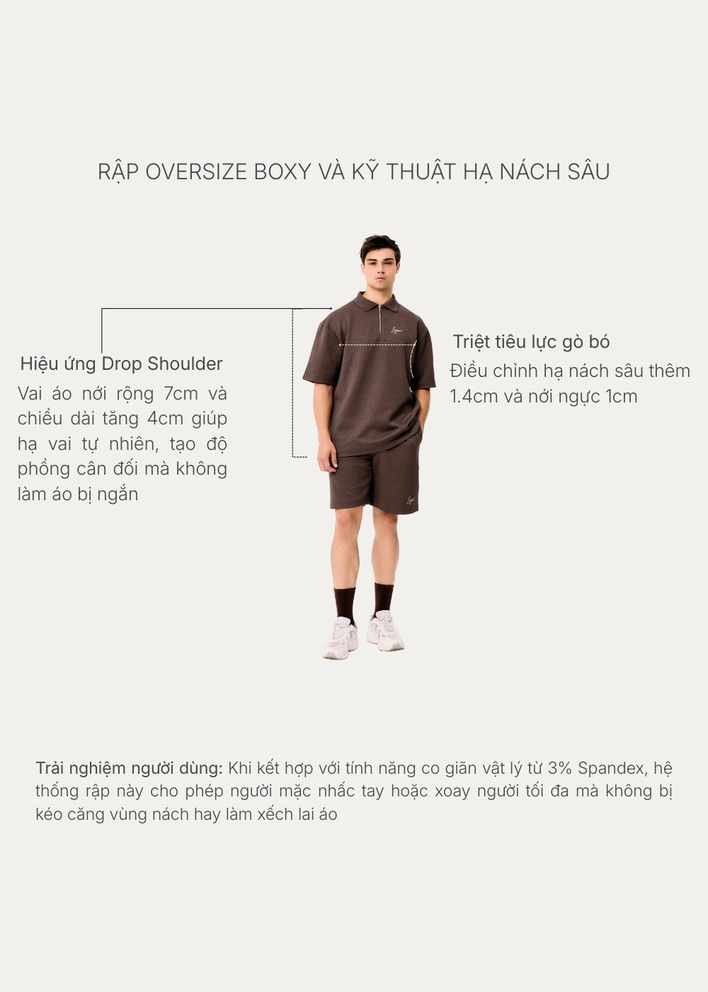 Áo Polo Cổ Khóa Kéo Tiện Lợi FlexFit™ Vải Dệt Vân Nổi Lạ Mắt The No Style 128 Màu Nâu Đậm Dáng Rộng Rãi F4