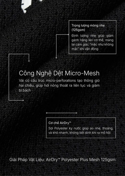 Áo Thun Dáng Hộp Che Khuyết Điểm AirDry™ Vải Dệt Lưới Mặc Nhẹ Tênh The No Style 138 Màu Đen Dáng Rộng Rãi F4