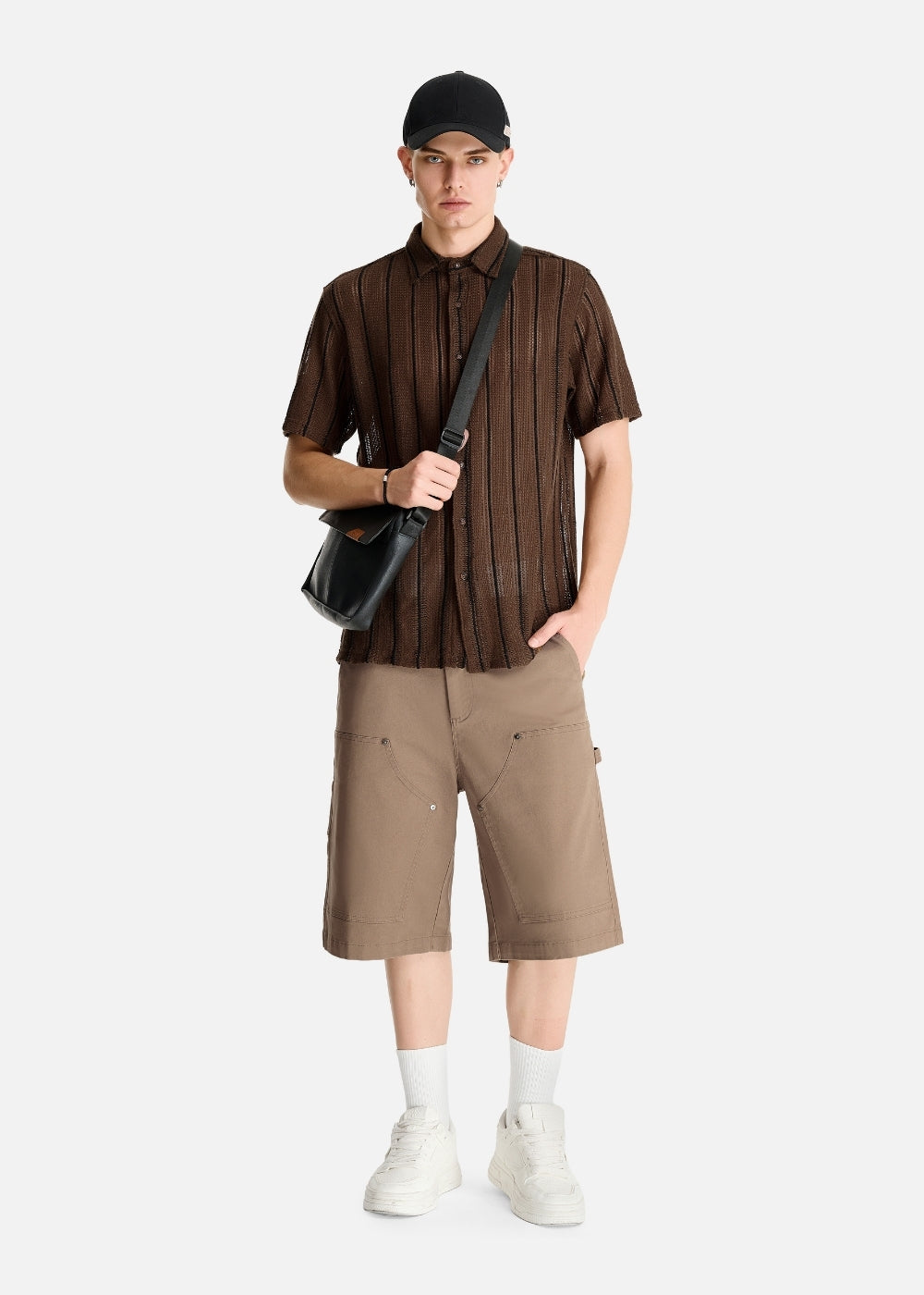 Áo Sơ Mi Lưới Họa Tiết Sọc Thoáng Mát The No Style 144 Nâu Đậm