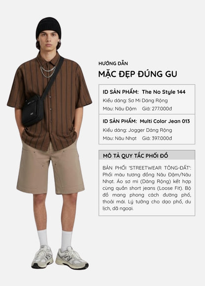 Áo Sơ Mi Lưới Họa Tiết Sọc Thoáng Mát The No Style 144 Nâu Đậm