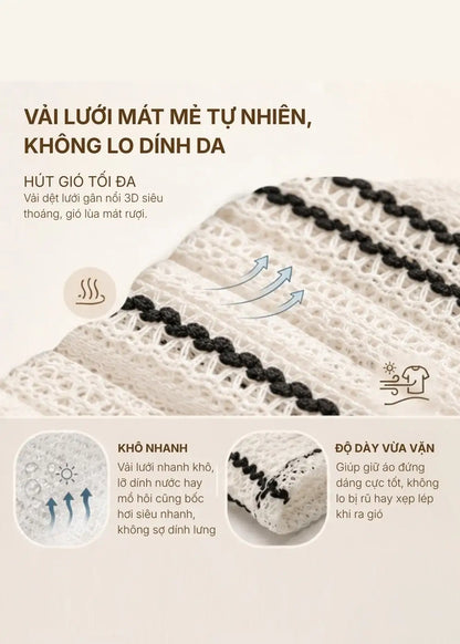 Áo Sơ Mi Tay Ngắn IceVibes™ Kẻ Sọc Vải Lưới Thoáng Gió The No Style 144 Màu Be Dáng Vừa Vặn F3