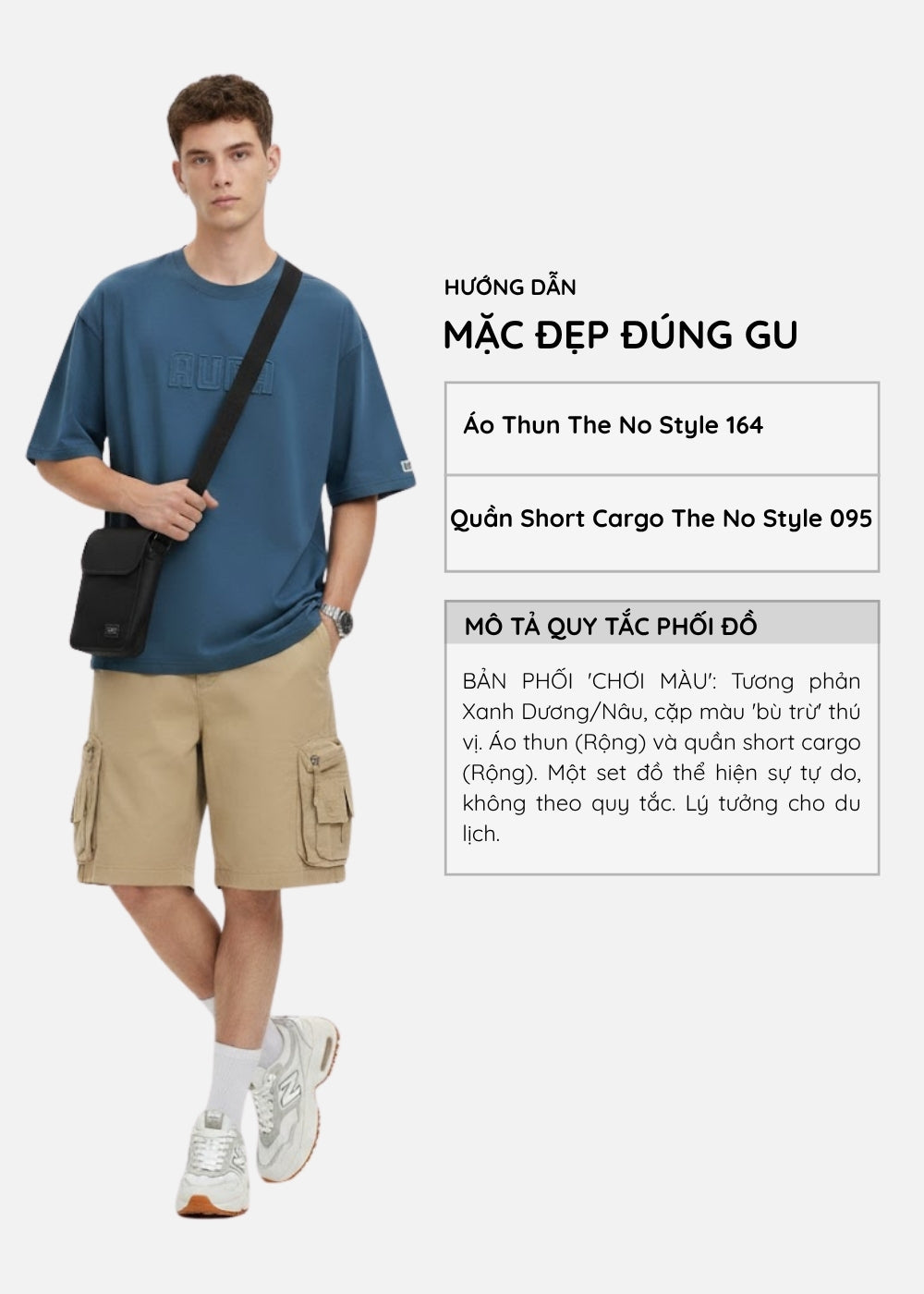 Áo Thun FlexFit™ Thêu Viền Vải "AURA" Co Giãn Thoải Mái The No Style 164 Màu Xanh Dương Dáng Rộng Rãi F4