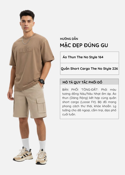 Áo Thun FlexFit™ Thêu Viền Vải "AURA" Co Giãn Thoải Mái The No Style 164 Màu Nâu Dáng Rộng Rãi F4