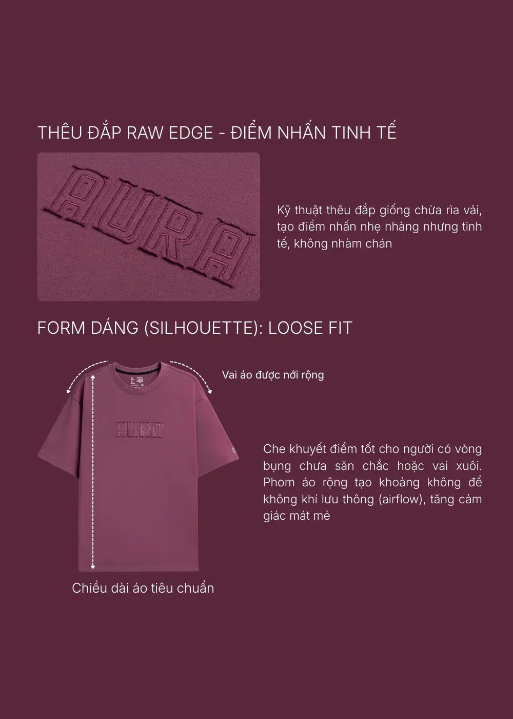 Áo Thun FlexFit™ Thêu Viền Vải "AURA" Co Giãn Thoải Mái The No Style 164 Màu Nâu Dáng Rộng Rãi F4