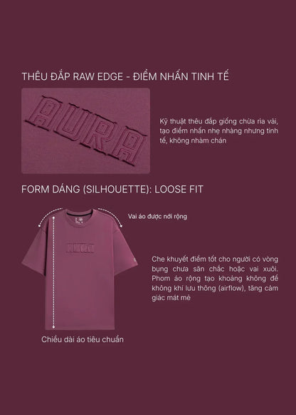 Áo Thun FlexFit™ Thêu Viền Vải "AURA" Co Giãn Thoải Mái The No Style 164 Màu Nâu Dáng Rộng Rãi F4