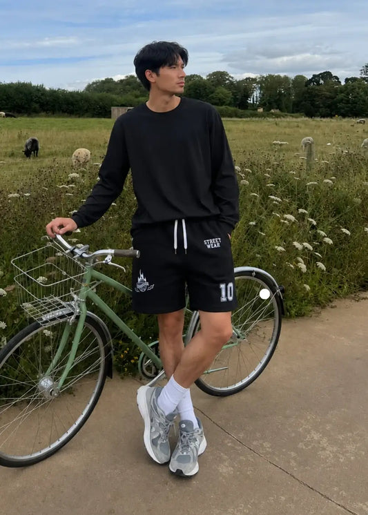 Quần Đùi Thun Vải Lưới Thoáng Mát "STREET WEAR" The No Style 168 Màu Đen Dáng Rộng Rãi F4