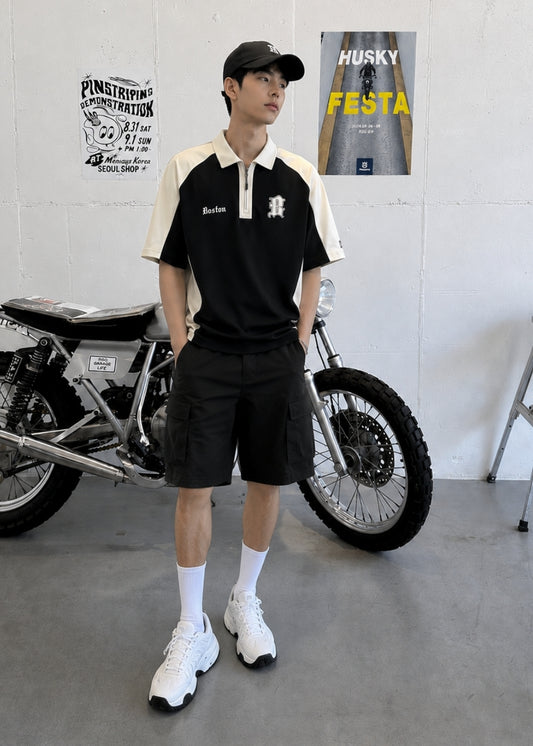 Áo Polo Cổ Khóa Kéo AirDry™ Phối Mảng Màu Nam Tính Vải Thoát Nhiệt Nhanh The No Style 179 Màu Đen Be Dáng Rộng Rãi F4