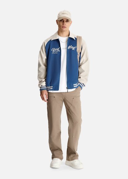 Áo Khoác Bomber Nhung Tăm DurableTex™ Vải Đanh Chắc Giữ Ấm Tốt The No Style 182 Màu Xanh Dương Be Dáng Rộng Rãi F4