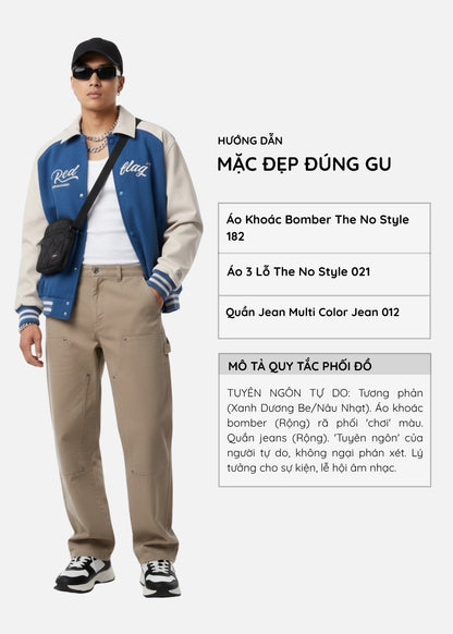Áo Khoác Bomber Nhung Tăm DurableTex™ Vải Đanh Chắc Giữ Ấm Tốt The No Style 182 Màu Xanh Dương Be Dáng Rộng Rãi F4