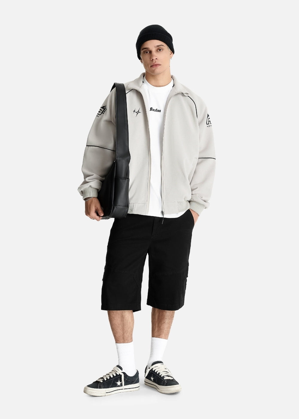 Áo Khoác Bomber Vải Pique Co Giãn The No Style 183 Xám Nhạt