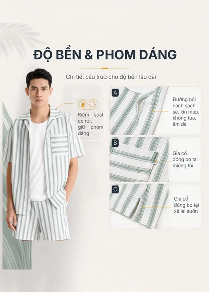 Áo Sơ Mi Tay Ngắn AirDry™ Họa Tiết Sọc Mịn Mướt Nhẹ Mát The No Style 203 Màu Trắng Xanh Dương Dáng Vừa Vặn F3