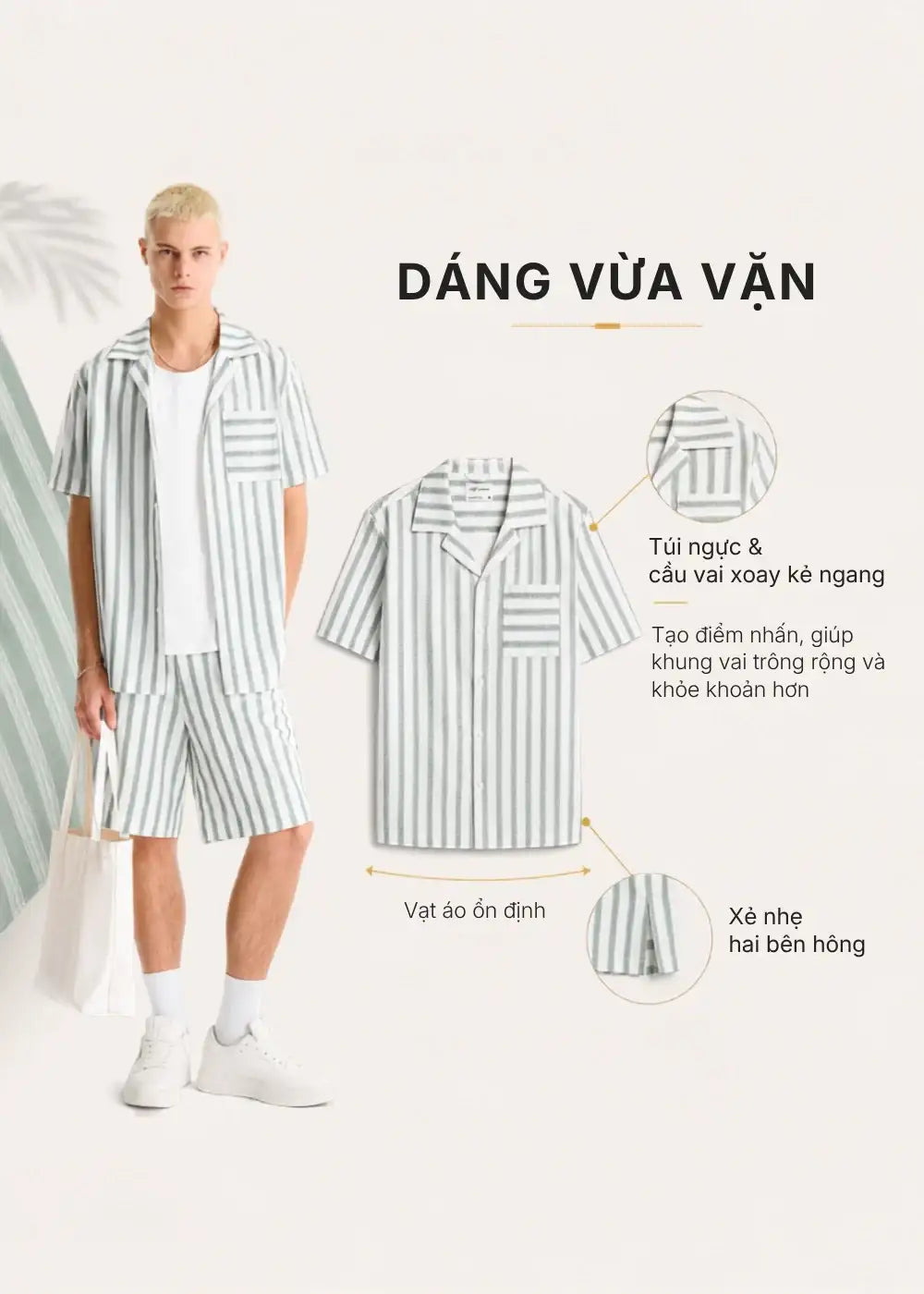 Áo Sơ Mi Tay Ngắn AirDry™ Họa Tiết Sọc Mịn Mướt Nhẹ Mát The No Style 203 Màu Trắng Xanh Dương Dáng Vừa Vặn F3