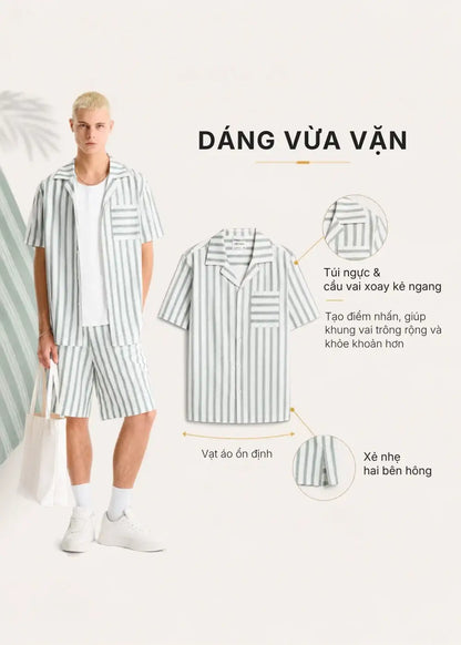 Áo Sơ Mi Tay Ngắn AirDry™ Họa Tiết Sọc Mịn Mướt Nhẹ Mát The No Style 203 Màu Trắng Xanh Dương Dáng Vừa Vặn F3