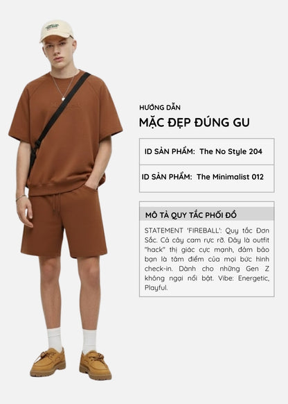 Áo Thun Boxy Raglan Hack Dáng CloudTouch™ In Nổi 3D The No Style 204 Cam Đậm