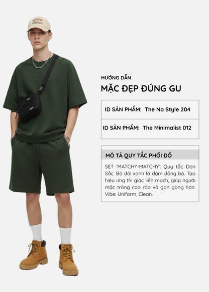 Áo Thun Boxy Raglan Hack Dáng CloudTouch™ In Nổi 3D The No Style 204 Xanh Lá Đậm