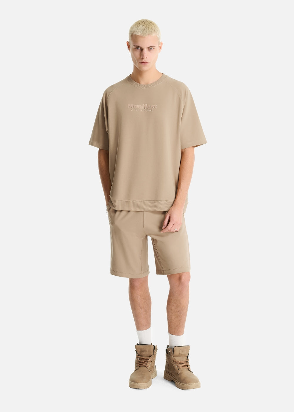 Áo Thun Boxy Raglan Hack Dáng CloudTouch™ In Nổi 3D The No Style 204 Nâu