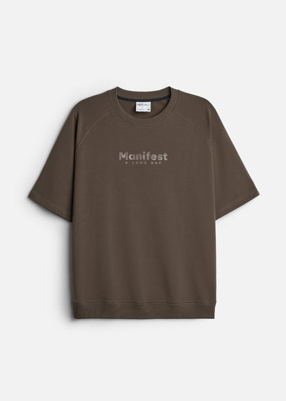 Áo Thun Boxy Raglan Hack Dáng CloudTouch™ In Nổi 3D The No Style 204 Nâu Đậm