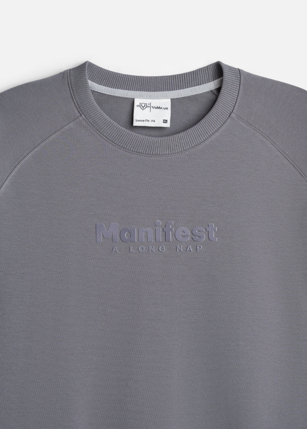 Áo Thun Boxy Raglan Hack Dáng CloudTouch™ In Nổi 3D The No Style 204 Xám