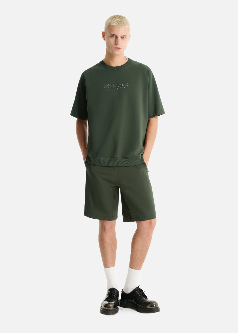 Áo Thun Boxy Raglan Hack Dáng CloudTouch™ In Nổi 3D The No Style 204 Xanh Lá Đậm