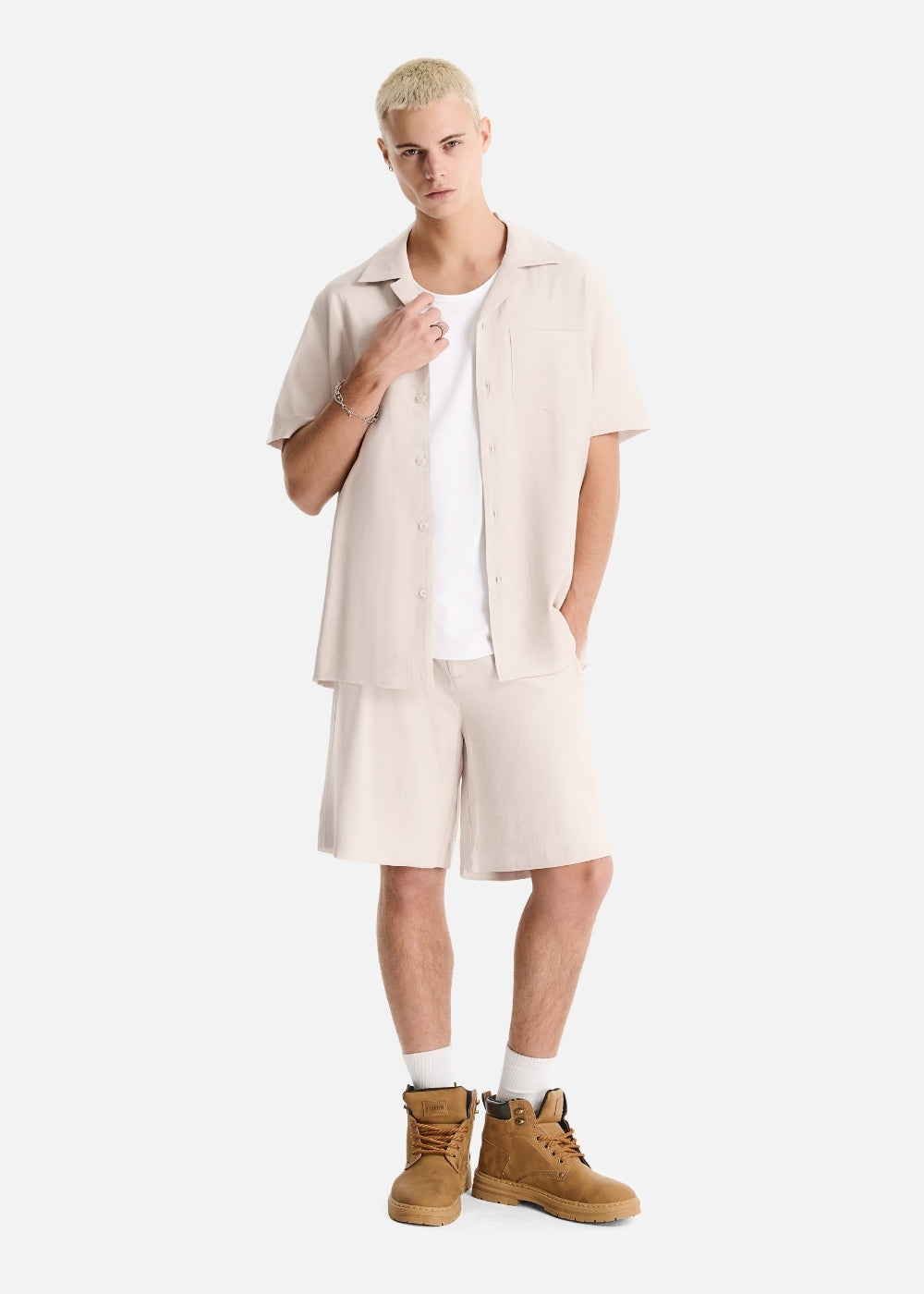 Áo Sơ Mi Tay Ngắn AirDry™ Hiệu Ứng Linen Mềm Mịn Giải Nhiệt The No Style 216 Nâu Nhạt