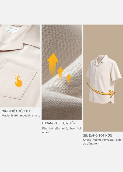 Áo Sơ Mi Tay Ngắn AirDry™ Hiệu Ứng Linen Mềm Mịn Giải Nhiệt The No Style 216 Đen