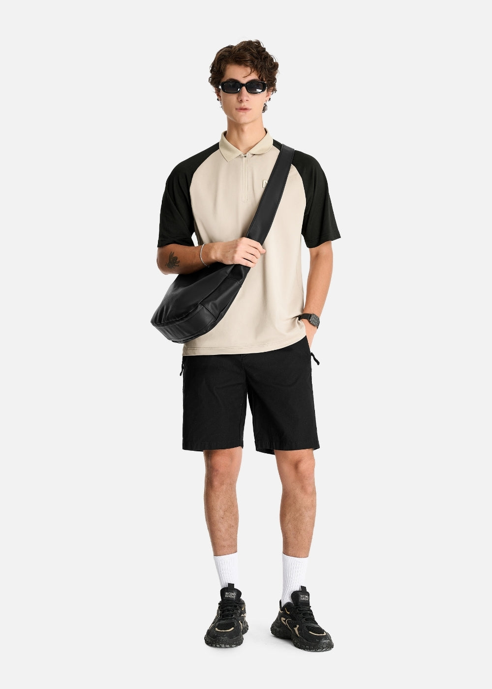 Áo Polo Raglan Pique Co Giãn The No Style 225 Be Đen