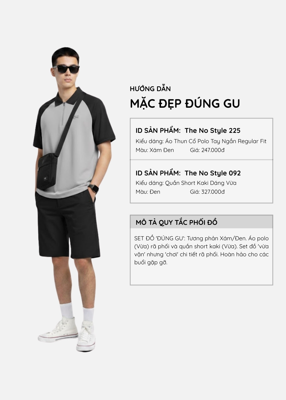 Áo Polo Raglan Pique Co Giãn The No Style 225 Xám Đen
