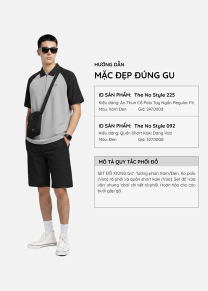 Áo Polo Raglan Pique Co Giãn The No Style 225 Xám Đen