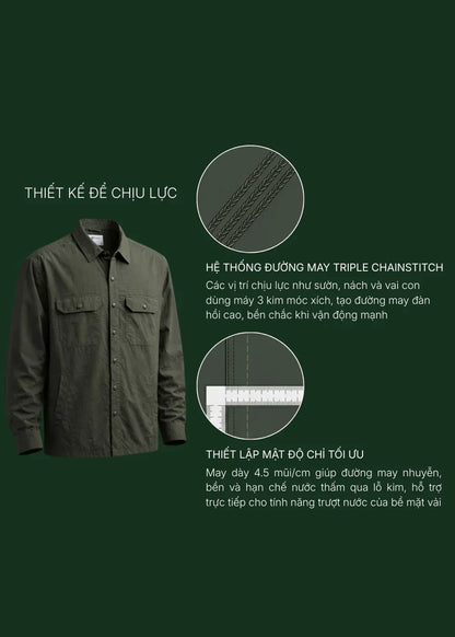Áo Sơ Mi Khoác RainShield™ Vải Ripstop Bền Trượt Nước The No Style 228 Xám Đậm