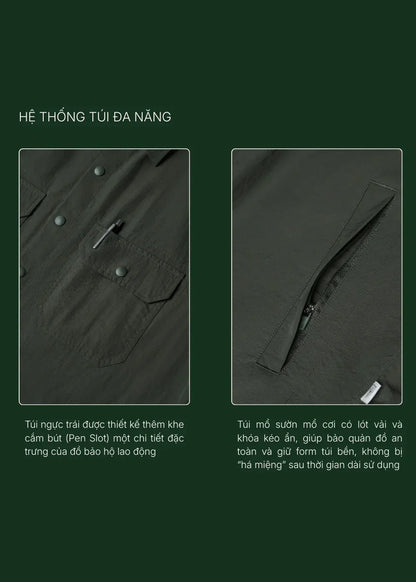 Áo Sơ Mi Khoác RainShield™ Vải Ripstop Bền Trượt Nước The No Style 228 Xám Đậm