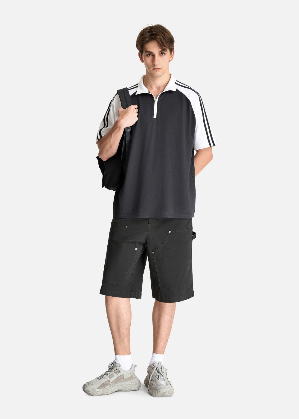 Áo Polo Raglan Mát Mềm Mại The No Style 240 Xám Trắng