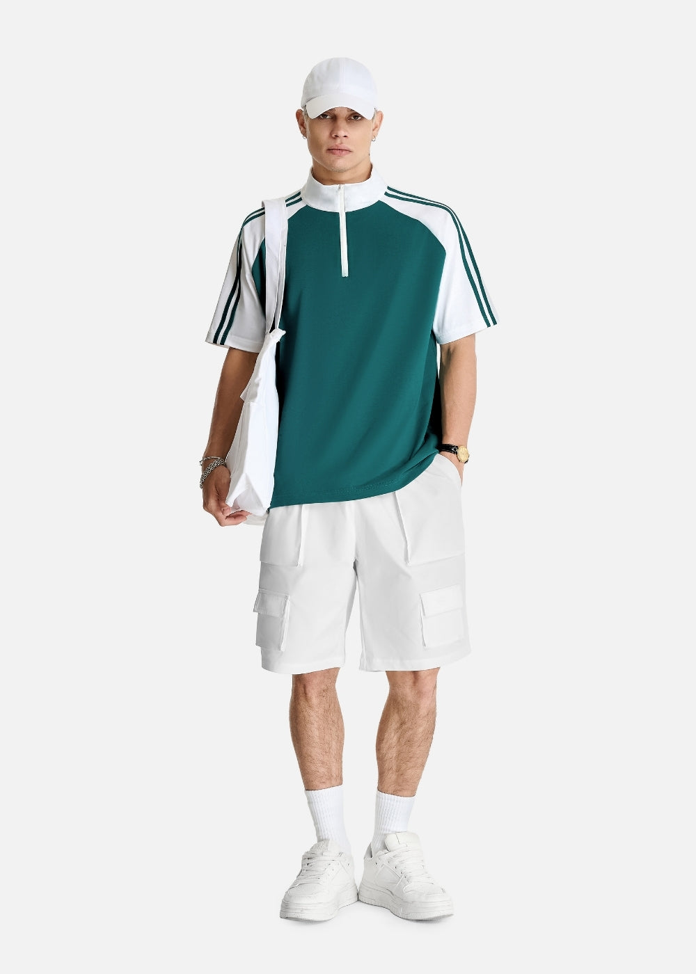 Áo Polo Raglan Mát Mềm Mại The No Style 240 Xanh Lá Trắng