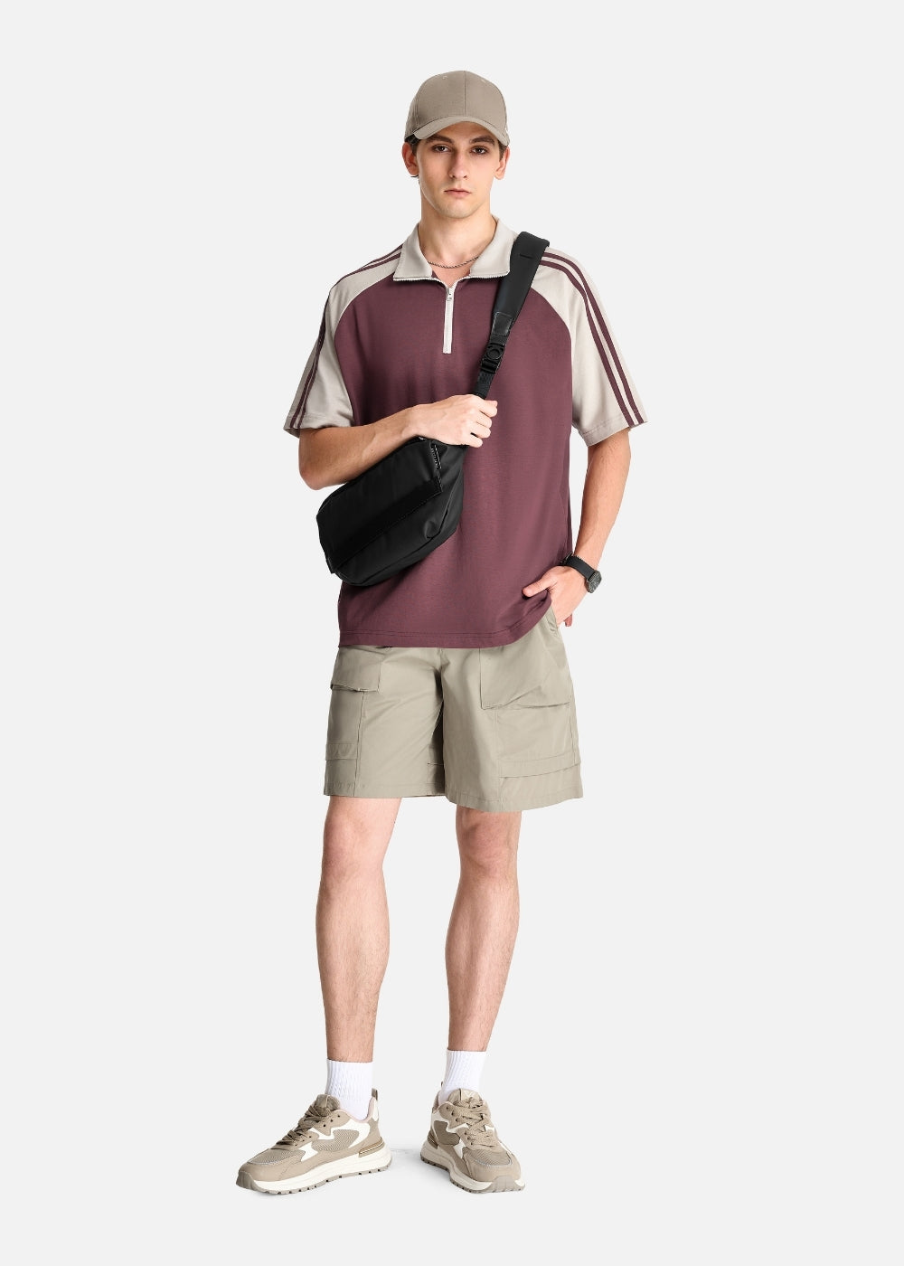 Áo Polo Raglan Mát Mềm Mại The No Style 240 Đỏ Xám